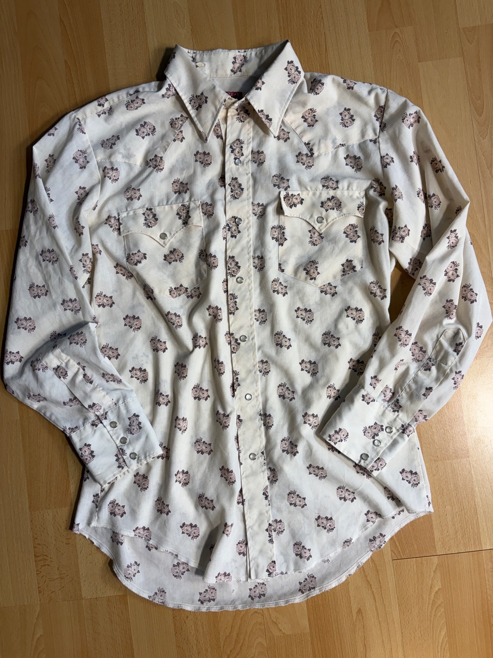 Vintage 70s Chute Cream Floral Pearl Snap Western Shirt Cowgirl Prairie Rodeo - Picture 4 of 12